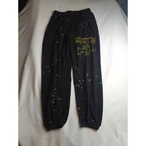 Led Zeppelin Mens Black Bleach Splatter Graphic Jogger Sweatpants Size Medium